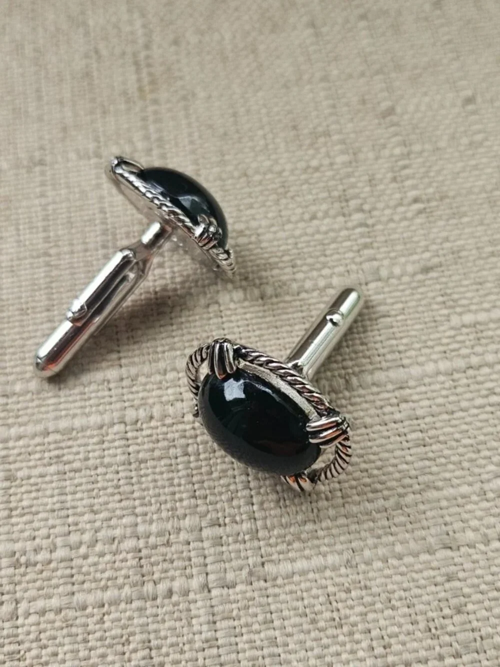 Vintage Swank Cufflinks Silver Tone Black Faux Stone Fashion Jewelry Cuff links